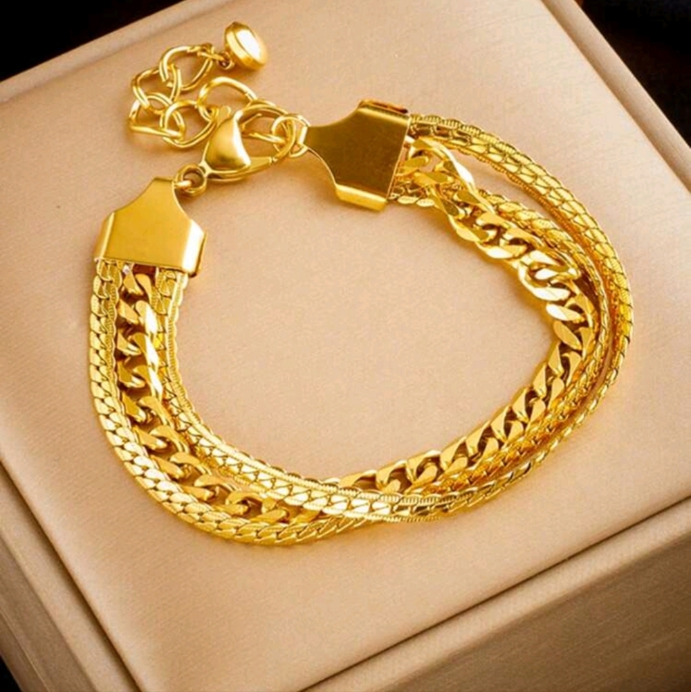 1pc Gold-plated Three-layer Braided Rope Chain Stainless Steel Decoration Bracel